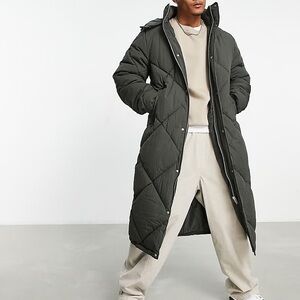 Long Green Quilted Coat